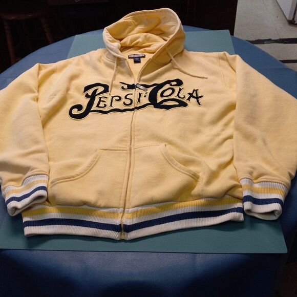 Vintage Pepsi-Cola Pale Yellow  Zippered Hoodie - Picture 1 of 6